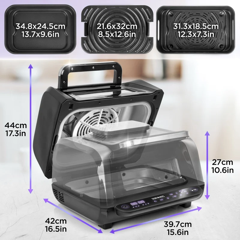 Duronic FG19 Compact Air Fryer Grill, 3L Digital Air Fryer & Health Grill, 1900W 6-in-1 Touchscreen with Air Fry, Grill, Bake, Roast, Reheat & Defrost, for Indoor BBQ, Oil-Free Cooking