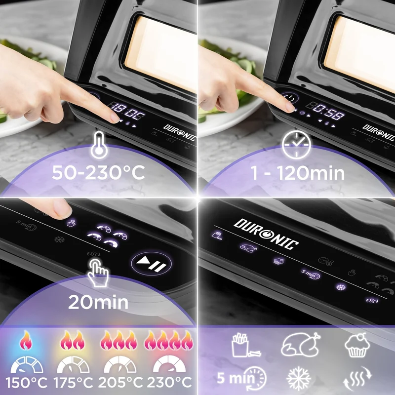 Duronic FG19 Compact Air Fryer Grill, 3L Digital Air Fryer & Health Grill, 1900W 6-in-1 Touchscreen with Air Fry, Grill, Bake, Roast, Reheat & Defrost, for Indoor BBQ, Oil-Free Cooking