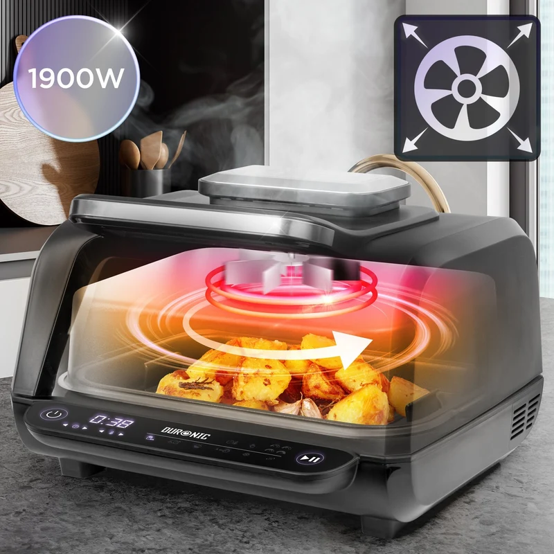 Duronic FG19 Compact Air Fryer Grill, 3L Digital Air Fryer & Health Grill, 1900W 6-in-1 Touchscreen with Air Fry, Grill, Bake, Roast, Reheat & Defrost, for Indoor BBQ, Oil-Free Cooking