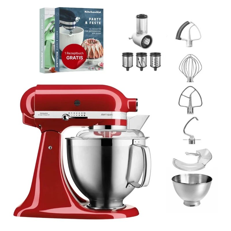 KitchenAid 4,8 L 5KSM185 Artisan Küchenmaschine Beginnerset Artisan Gemüseschneider+Flexirührer