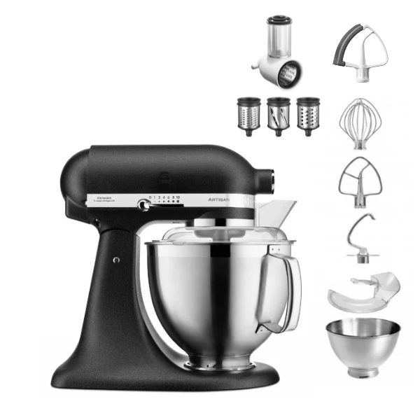 KitchenAid 4,8 L 5KSM185 Artisan Küchenmaschine Beginnerset Artisan Gemüseschneider+Flexirührer