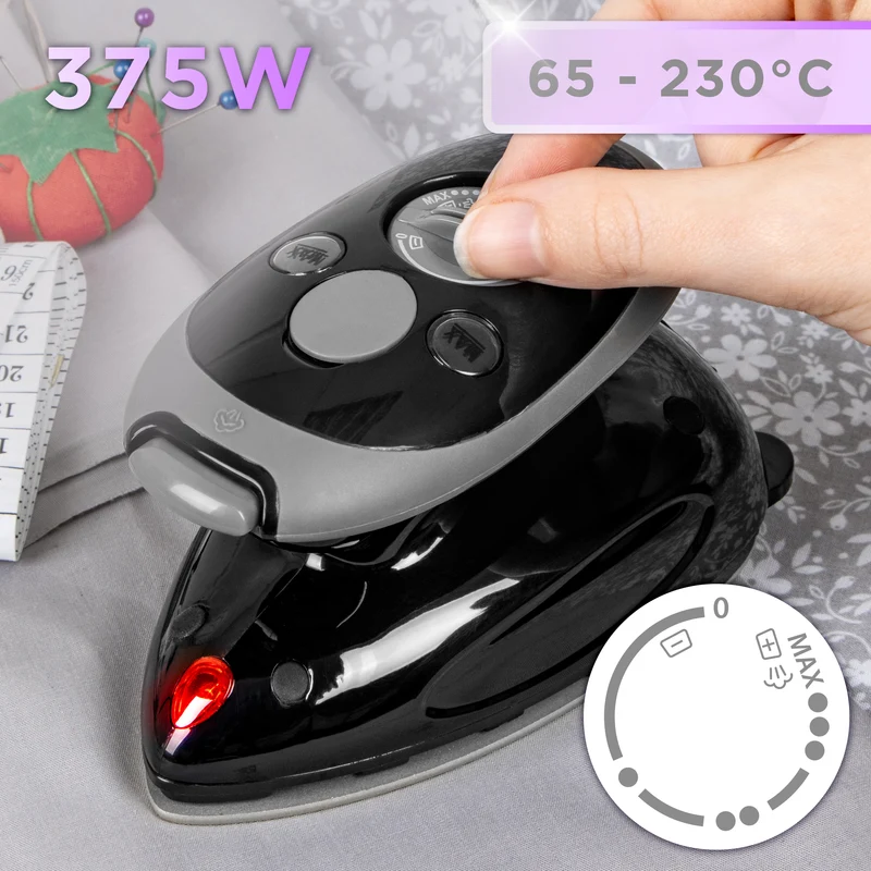 Duronic Travel Iron SI2 BK 375W Mini Irons with Variable Temperature Portable 50ml Black Steam Iron For Holiday Quilting Crafts Compact Design for Travelling