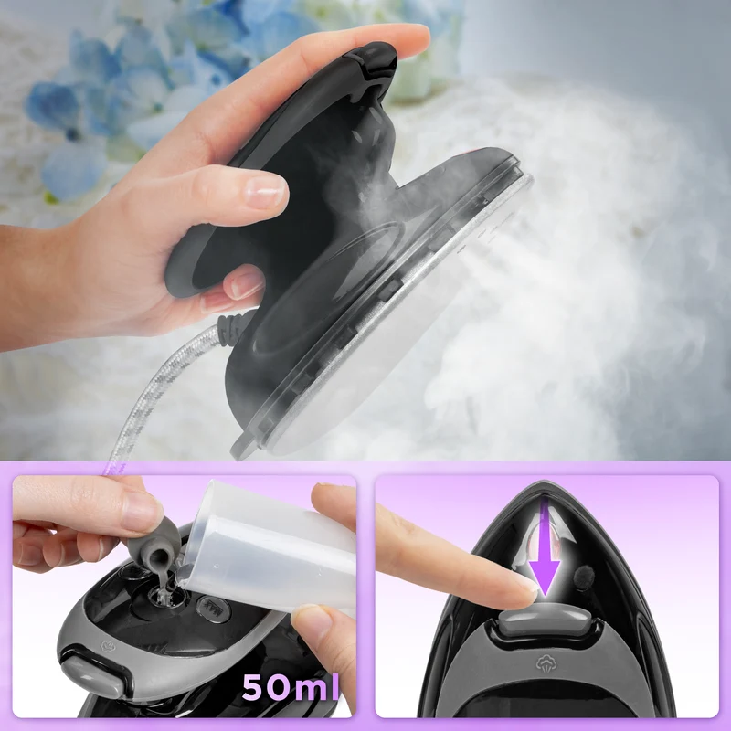 Duronic Travel Iron SI2 BK 375W Mini Irons with Variable Temperature Portable 50ml Black Steam Iron For Holiday Quilting Crafts Compact Design for Travelling