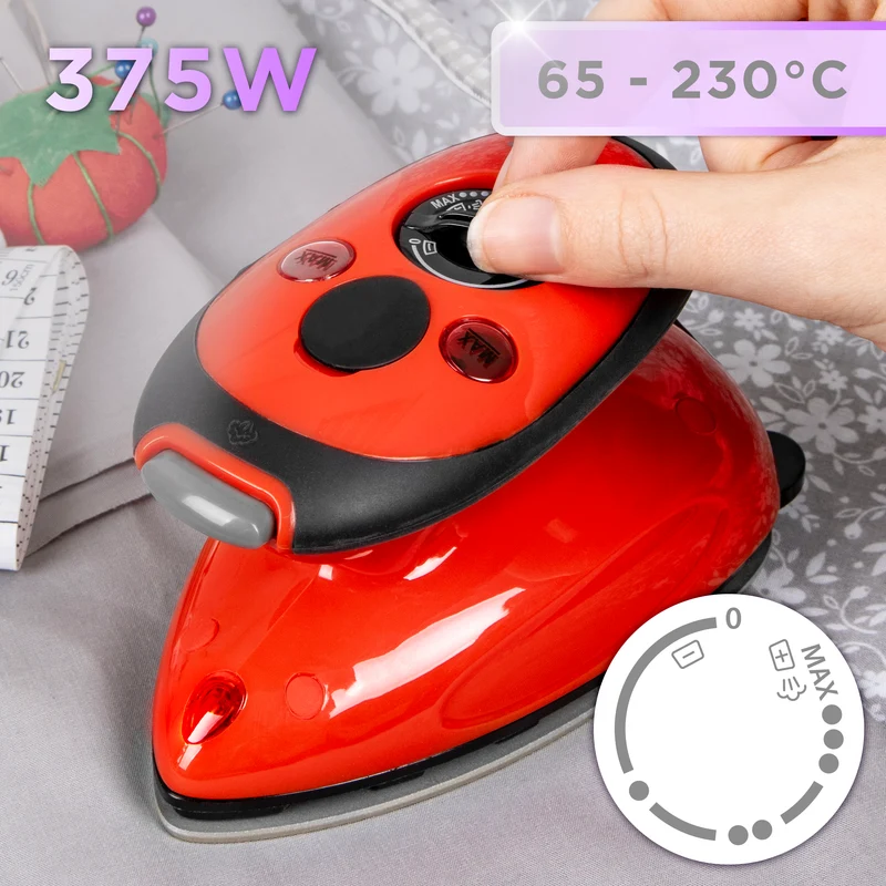 Duronic Travel Iron SI2 RD 375W Mini Irons with Variable Temperature Portable 50ml Red Steam Iron For Holiday Quilting Crafts Compact Design for Travelling