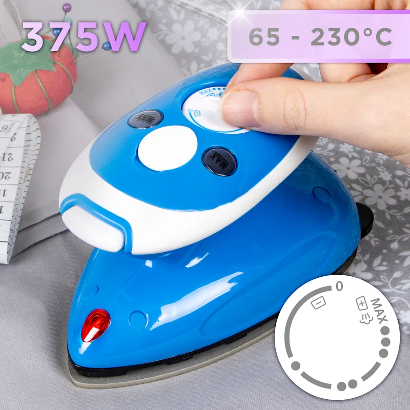 Duronic Travel Iron SI2 BE 375W Mini Irons with Variable Temperature Portable 50ml Blue Steam Iron For Holiday Quilting Crafts Compact Design for Travelling