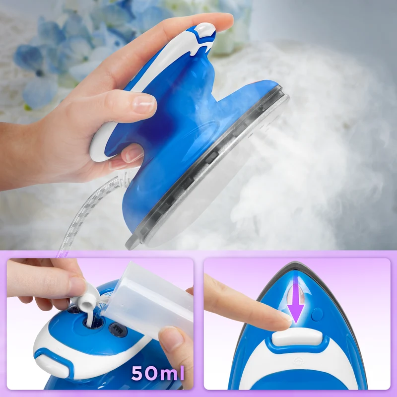 Duronic Travel Iron SI2 BE 375W Mini Irons with Variable Temperature Portable 50ml Blue Steam Iron For Holiday Quilting Crafts Compact Design for Travelling
