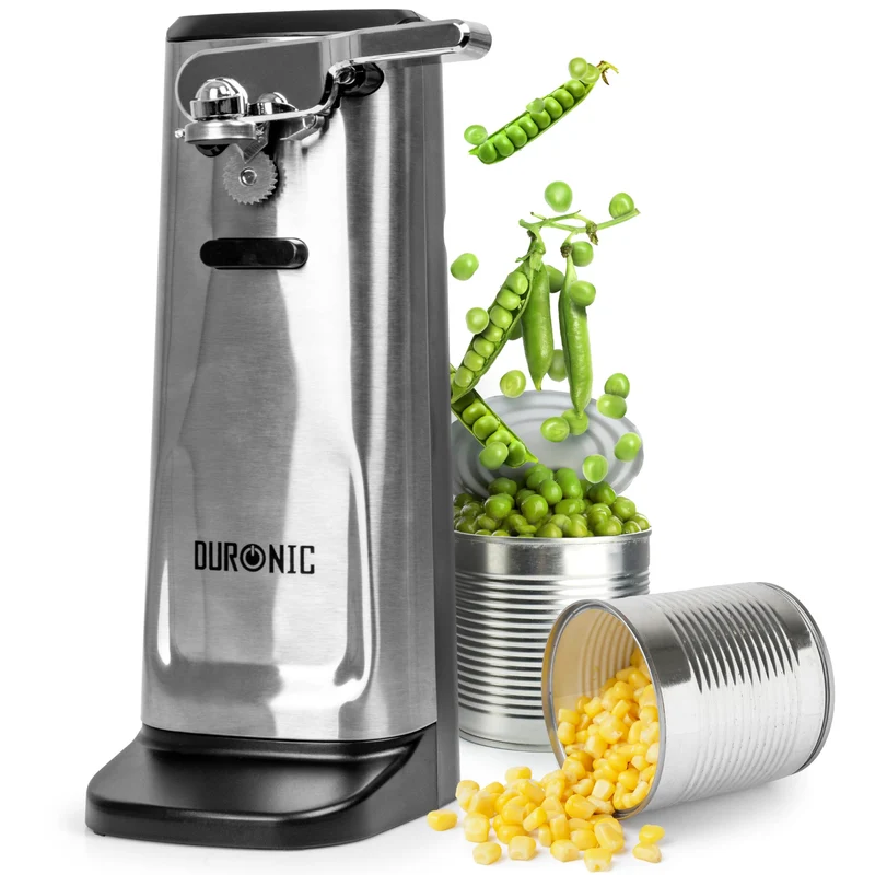 Duronic Electric Tin Can Opener CO60, Automatic, Hands Free, Magnetic Lid Holder, Stainless Steel, Tin Opener, Knife Sharpener and Beer Bottle Opener for Kitchen, Individuals with Arthritis, Elderly