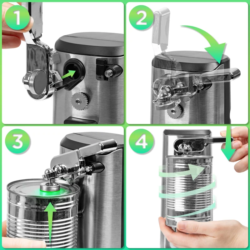 Duronic Electric Tin Can Opener CO60, Automatic, Hands Free, Magnetic Lid Holder, Stainless Steel, Tin Opener, Knife Sharpener and Beer Bottle Opener for Kitchen, Individuals with Arthritis, Elderly