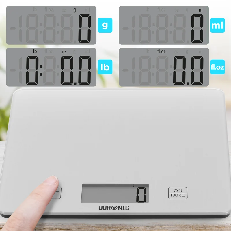 Duronic Digital Kitchen Scales KS1080 Digital Cooking Scales, Food Weighing Balance, Postal Scale, Electronic Weighing Scale for Kitchen, Baking Scale for Cooking, Pet Food, School, Office