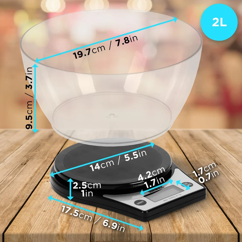 Duronic Digital Kitchen Scale KS6000 BK/CR Kitchen Scales with Bowl, Weighing Scale, Baking Scale for Cooking Baking Pet Food Postal, Food Scale Weight Scale, Electronic Scale with Backlit LCD Display