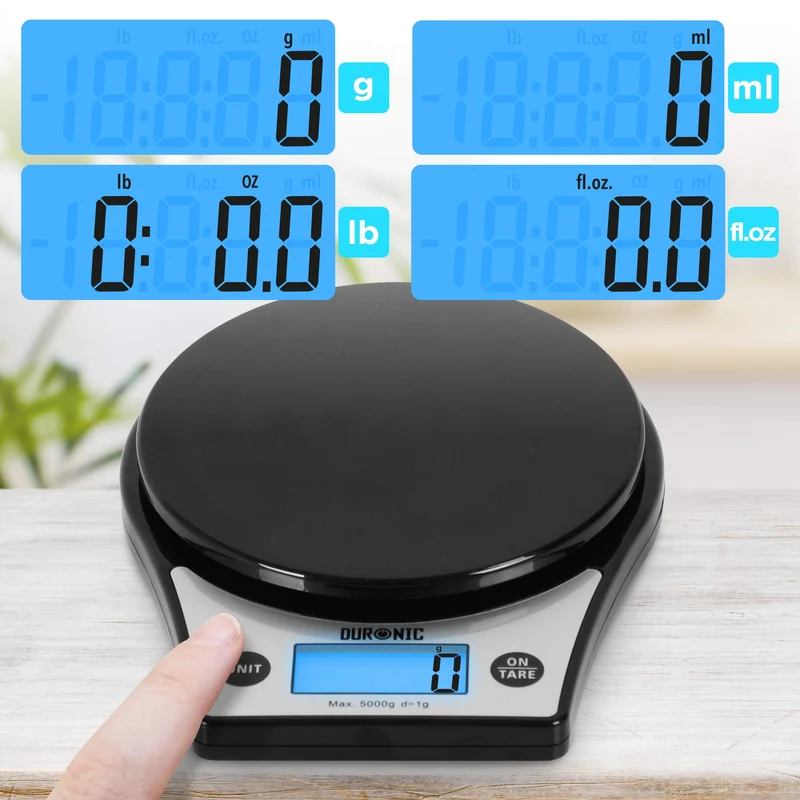 Duronic Digital Kitchen Scale KS6000 BK/CR Kitchen Scales with Bowl, Weighing Scale, Baking Scale for Cooking Baking Pet Food Postal, Food Scale Weight Scale, Electronic Scale with Backlit LCD Display