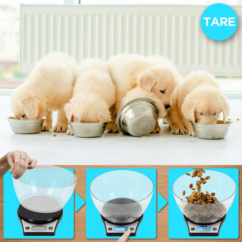 Duronic Digital Kitchen Scale KS6000 BK/CR Kitchen Scales with Bowl, Weighing Scale, Baking Scale for Cooking Baking Pet Food Postal, Food Scale Weight Scale, Electronic Scale with Backlit LCD Display