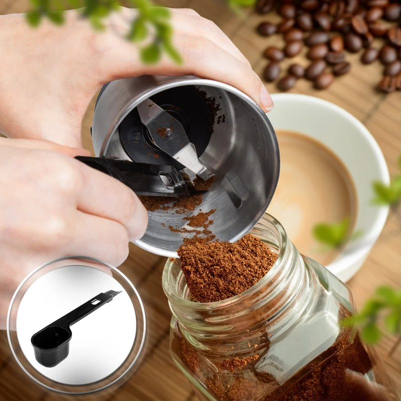 Duronic CG550 Electric Coffee & Spice Grinder, 220ml Cup, Adjustable Timer, Fast Blade Grinder Push-button control, Ideal for Coffee Beans, Dry Spices, Seeds & Nuts with Silicone-Lined Lid, 150W, Black