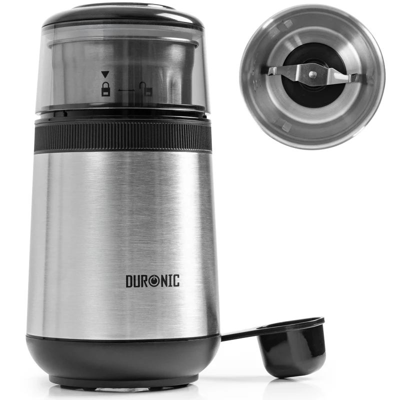 Duronic CG350 Electric Coffee Grinder, 220ml Stainless Steel Spice Grinder, Fast One-Touch Operation, Ideal for Coffee Beans, Dry Spices, Seeds, Nuts & Dry Seasonings with a Silicone-Lined Lid, 150W
