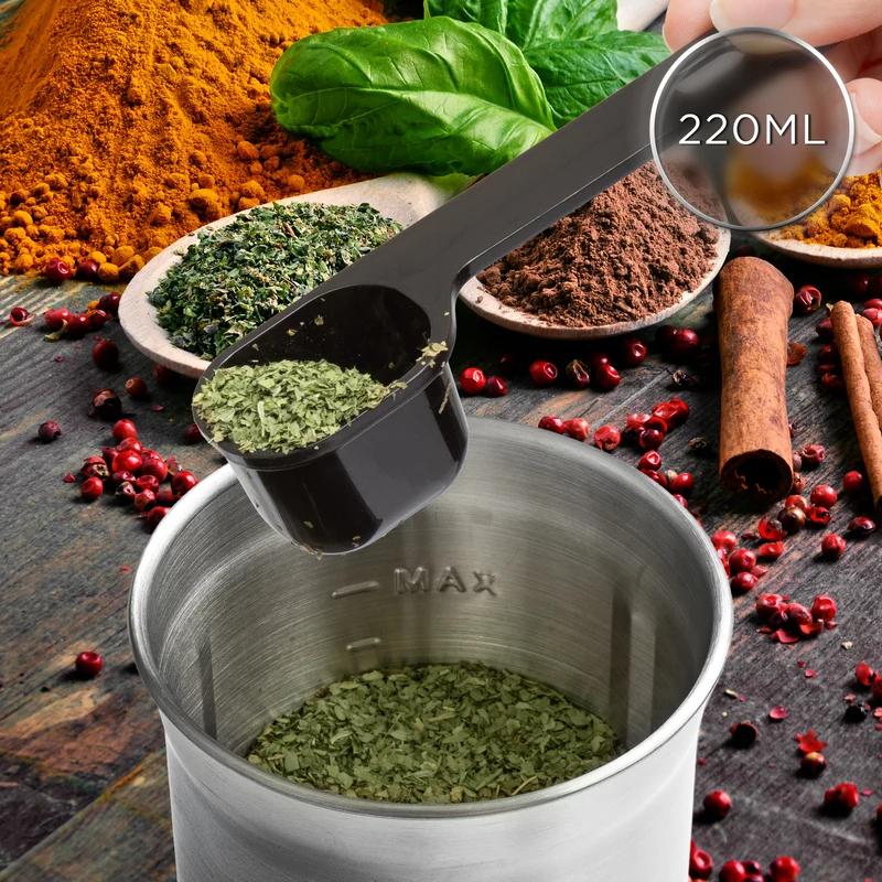 Duronic CG350 Electric Coffee Grinder, 220ml Stainless Steel Spice Grinder, Fast One-Touch Operation, Ideal for Coffee Beans, Dry Spices, Seeds, Nuts & Dry Seasonings with a Silicone-Lined Lid, 150W
