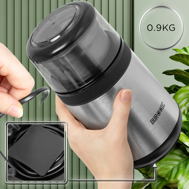 Duronic CG350 Electric Coffee Grinder, 220ml Stainless Steel Spice Grinder, Fast One-Touch Operation, Ideal for Coffee Beans, Dry Spices, Seeds, Nuts & Dry Seasonings with a Silicone-Lined Lid, 150W
