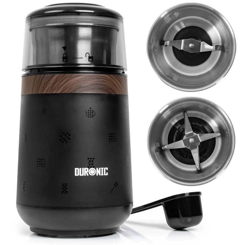 (INCLUDES 2 CUPS) Duronic CG155 Electric Coffee Grinder, 220ml Wet & Dry Spice Mill, Brown, Fast One-Touch Grinding with Dry and Wet cups for Coffee, Spices, Nuts, Seeds, Pastes and Sauces, 150W