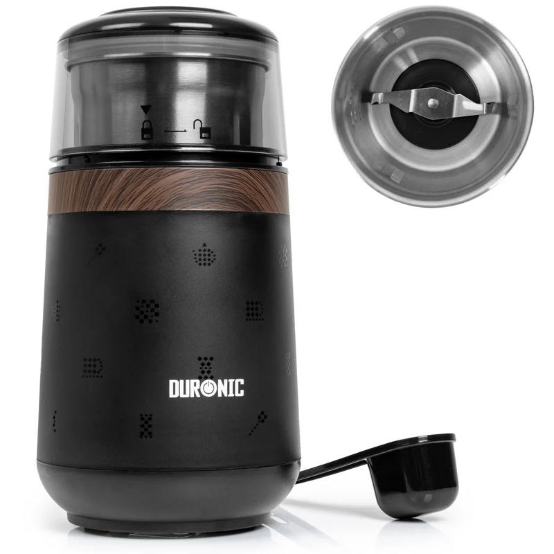 Duronic CG150 Electric Coffee & Spice Grinder, 220ml Dry Grinding Cup Brown, Fast One-Touch Operation, Ideal for Coffee Beans, Dry Spices, Seeds, Nuts & Dry Seasonings with a Silicone-Lined Lid, 150W