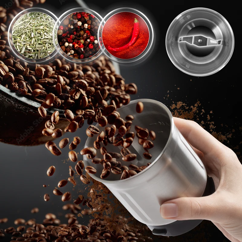 Duronic CG150 Electric Coffee & Spice Grinder, 220ml Dry Grinding Cup Brown, Fast One-Touch Operation, Ideal for Coffee Beans, Dry Spices, Seeds, Nuts & Dry Seasonings with a Silicone-Lined Lid, 150W