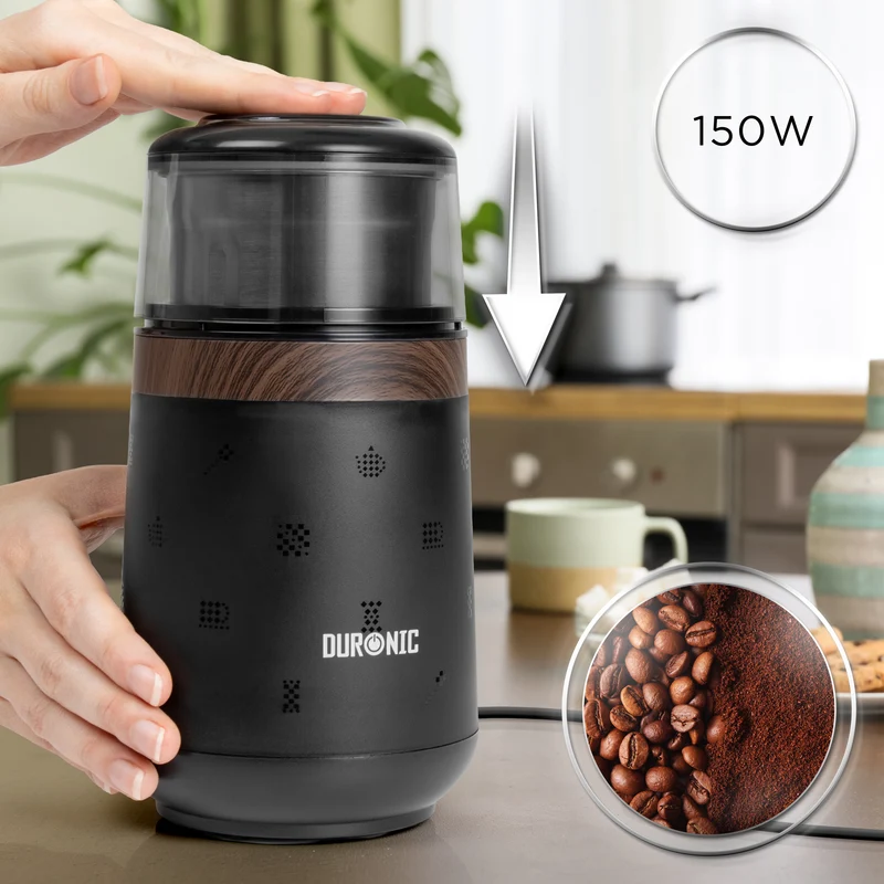 Duronic CG150 Electric Coffee & Spice Grinder, 220ml Dry Grinding Cup Brown, Fast One-Touch Operation, Ideal for Coffee Beans, Dry Spices, Seeds, Nuts & Dry Seasonings with a Silicone-Lined Lid, 150W