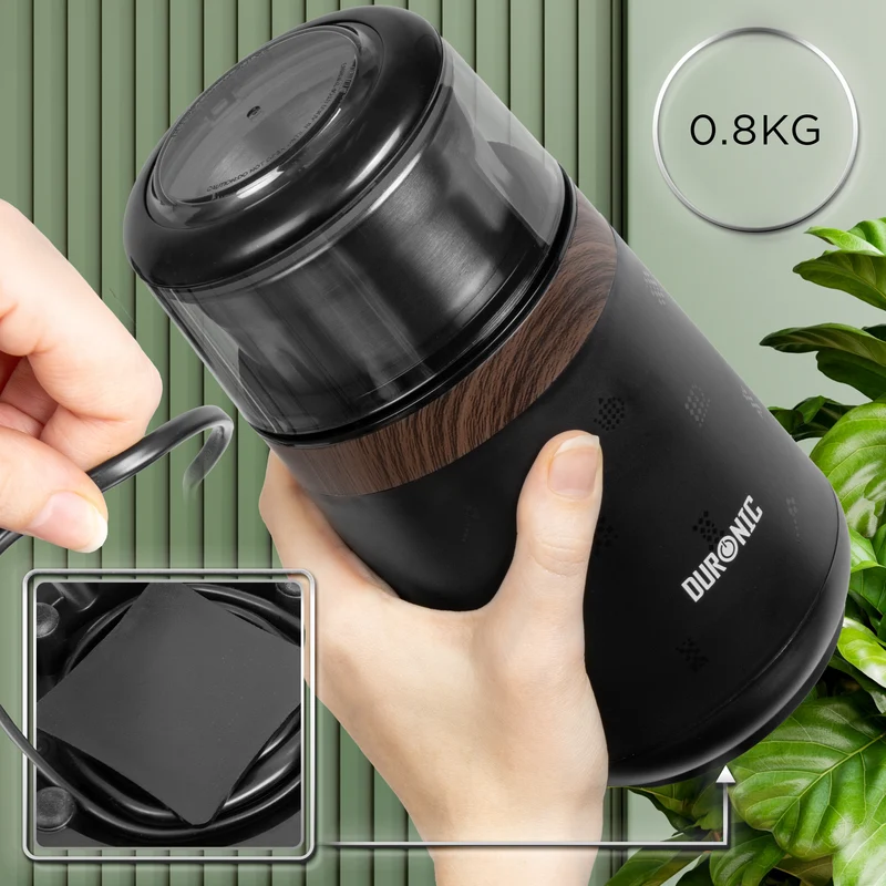 Duronic CG150 Electric Coffee & Spice Grinder, 220ml Dry Grinding Cup Brown, Fast One-Touch Operation, Ideal for Coffee Beans, Dry Spices, Seeds, Nuts & Dry Seasonings with a Silicone-Lined Lid, 150W