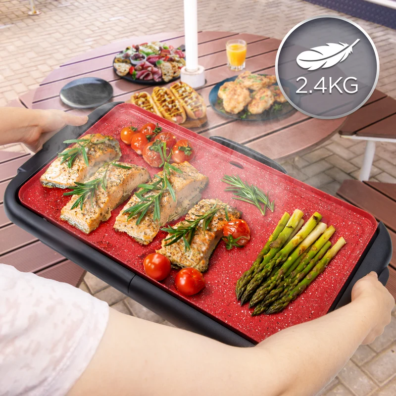 Duronic GP25 Teppanyaki Grill, 2000W Electric Hot Plate with Warming Tray, Non-Stick Surface, Removable Drip Tray, Adjustable Temperature, Ideal for Family Meals, Dinner Parties, BBQ Meat, Fish & Veg