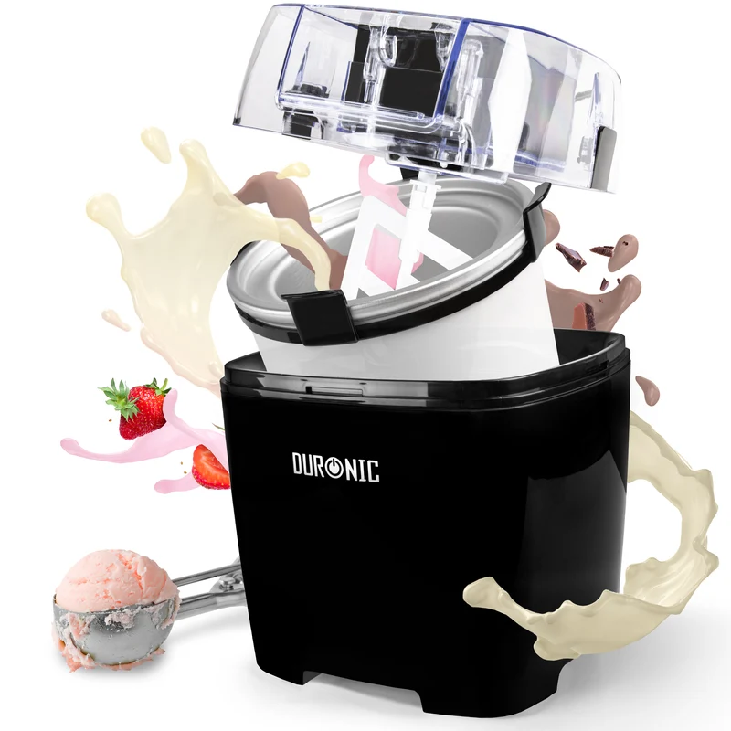 Duronic Ice Cream Maker IM540 BK Homemade Gelato, Sorbet, Frozen Yoghurt Maker Machine, Soft Serve Dessert Makers, Fresh Ice Creams in 30 Min, Compact Portable Design for Family Home Recipes Black
