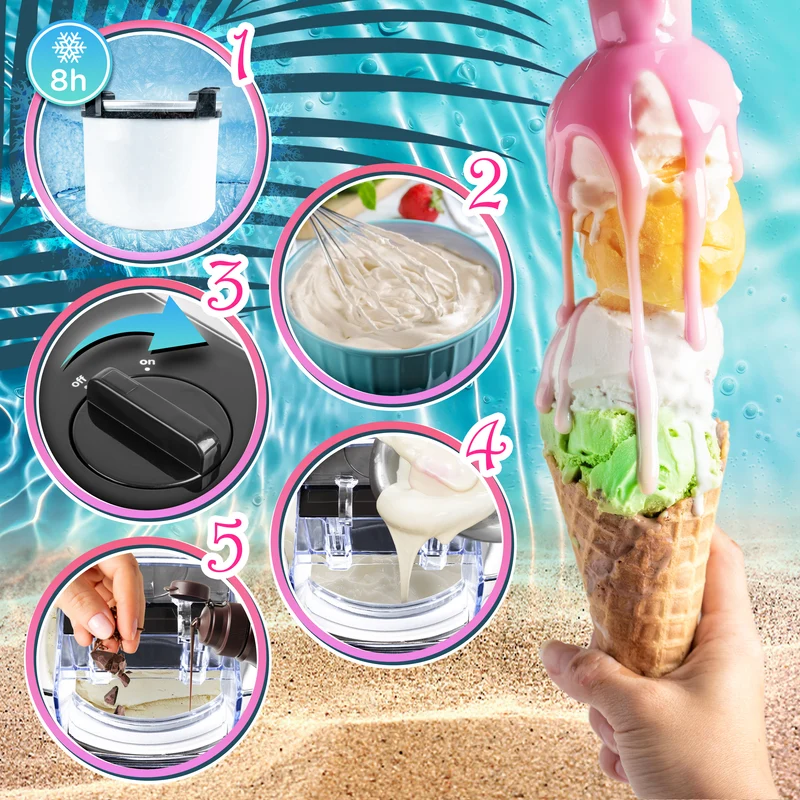 Duronic Ice Cream Maker IM540 BK Homemade Gelato, Sorbet, Frozen Yoghurt Maker Machine, Soft Serve Dessert Makers, Fresh Ice Creams in 30 Min, Compact Portable Design for Family Home Recipes Black