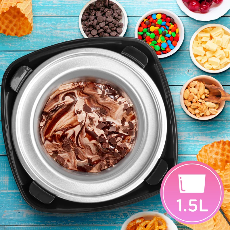 Duronic Ice Cream Maker IM540 BK Homemade Gelato, Sorbet, Frozen Yoghurt Maker Machine, Soft Serve Dessert Makers, Fresh Ice Creams in 30 Min, Compact Portable Design for Family Home Recipes Black