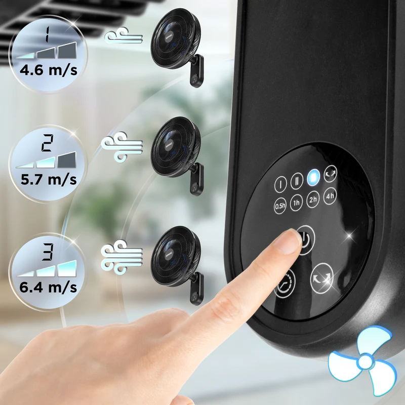 Duronic FN42 BK Wandventilator, Ventilator zur Montage, mit Fernbedienung | 3 Geschwindigkeiten, Wandkühler mit 50W, 60° Oszillation für gute Luftzirkulation, Windmaschine mit Timer Funktion