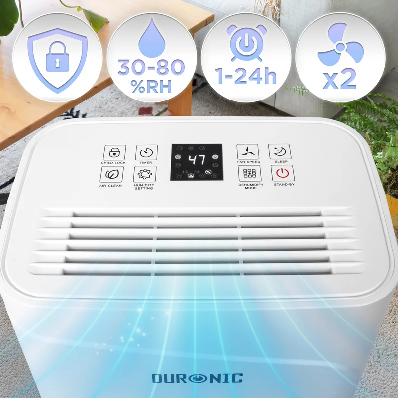 Duronic DH121 Luftentfeuchter, elektrischer Entfeuchter für 25 m² Räume, leiser Raumentfeuchter mit 2100ml Tank, gegen feuchte Fenster und Schimmel