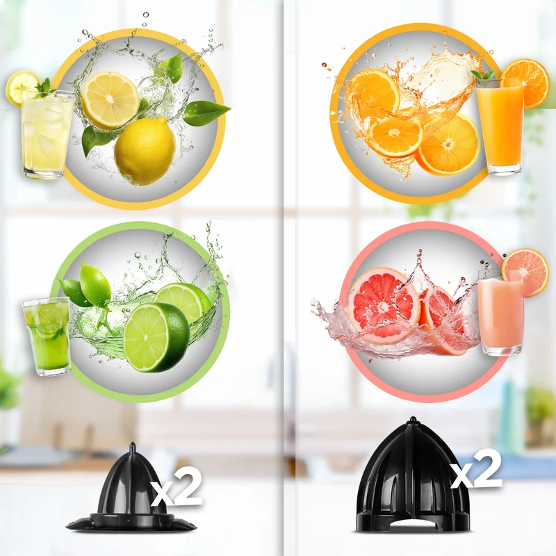 Duronic JE812 Electric Citrus Juicer, 105W Twin Lemon Juice Squeezer, Dual Orange Press Juicer with Large and Small Cones, Large Citrus Press for Extracting Lemon Juice, Limes and Grapefruit
