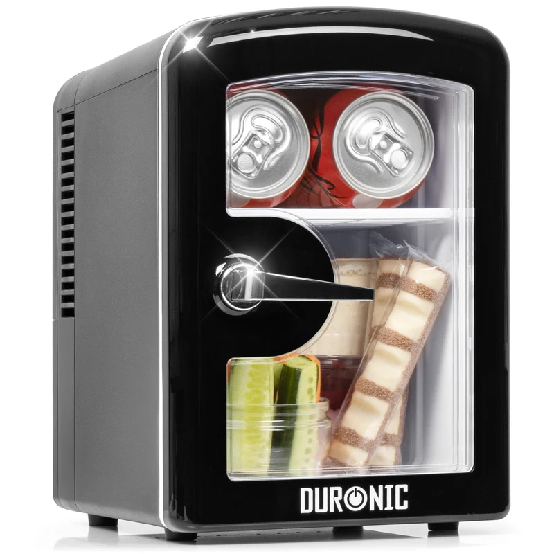 Duronic MFW4 BK Mini Fridge Warmer 4L / 6 Can Quiet Thermoelectric Small Refrigerator, Portable 12V & Mains Cooler for Bedroom, Office & Car, Skincare Fridge for Face Masks, Cosmetics & Drinks, Black