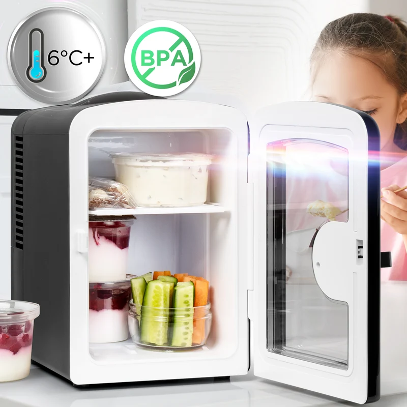 Duronic MFW4 BK Mini Fridge Warmer 4L / 6 Can Quiet Thermoelectric Small Refrigerator, Portable 12V & Mains Cooler for Bedroom, Office & Car, Skincare Fridge for Face Masks, Cosmetics & Drinks, Black