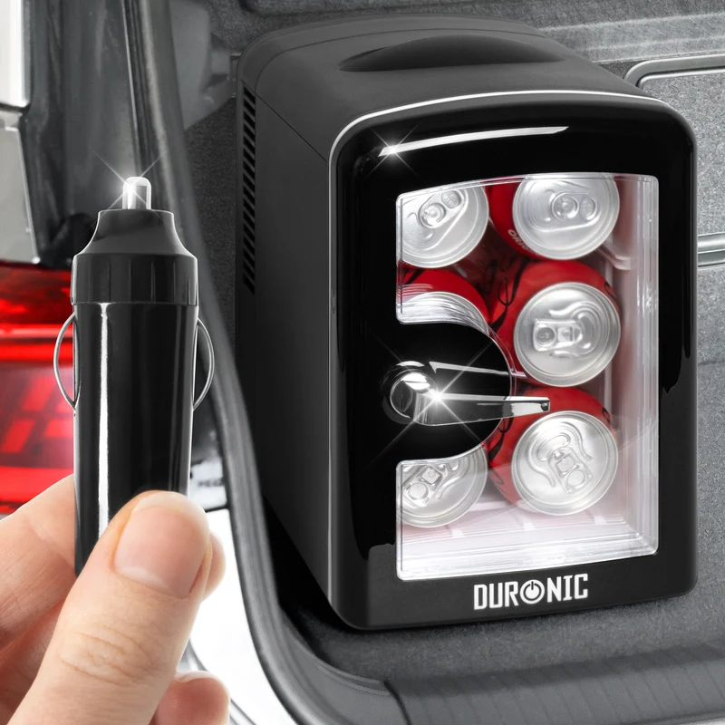 Duronic MFW4 BK Mini Fridge Warmer 4L / 6 Can Quiet Thermoelectric Small Refrigerator, Portable 12V & Mains Cooler for Bedroom, Office & Car, Skincare Fridge for Face Masks, Cosmetics & Drinks, Black