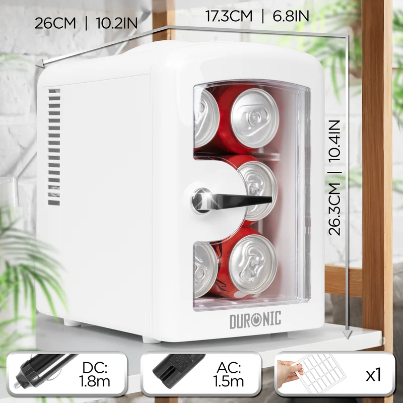 Duronic MFW4 WE Mini Fridge Warmer 4L / 6 Can Quiet Thermoelectric Small Refrigerator, Portable 12V & Mains Cooler for Bedroom, Office & Car, Skincare Fridge for Face Masks, Cosmetics & Drinks, White