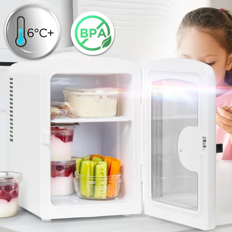 Duronic MFW4 WE Mini Fridge Warmer 4L / 6 Can Quiet Thermoelectric Small Refrigerator, Portable 12V & Mains Cooler for Bedroom, Office & Car, Skincare Fridge for Face Masks, Cosmetics & Drinks, White
