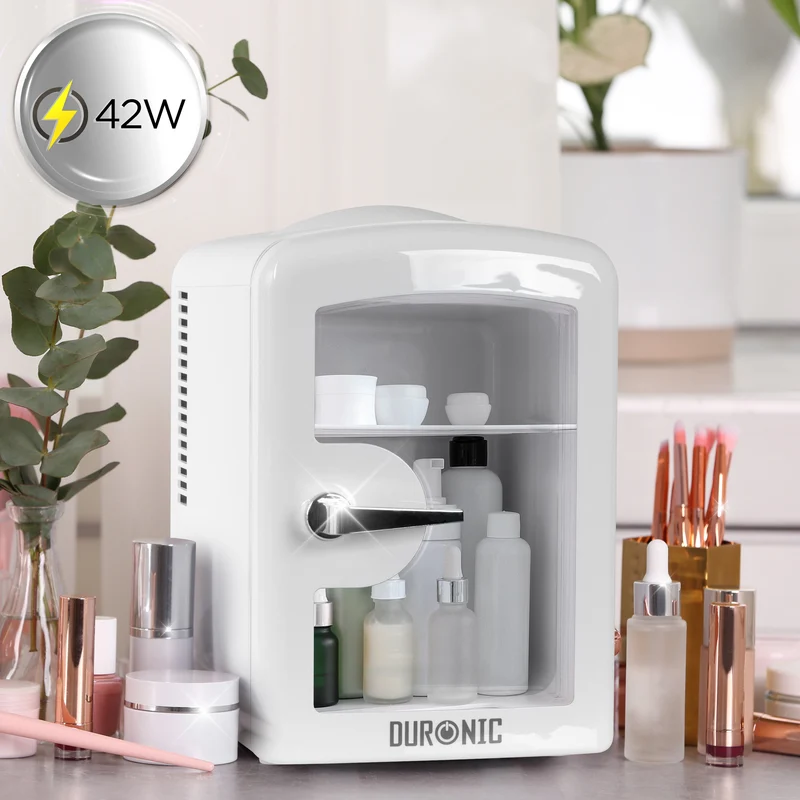 Duronic MFW4 WE Mini Fridge Warmer 4L / 6 Can Quiet Thermoelectric Small Refrigerator, Portable 12V & Mains Cooler for Bedroom, Office & Car, Skincare Fridge for Face Masks, Cosmetics & Drinks, White