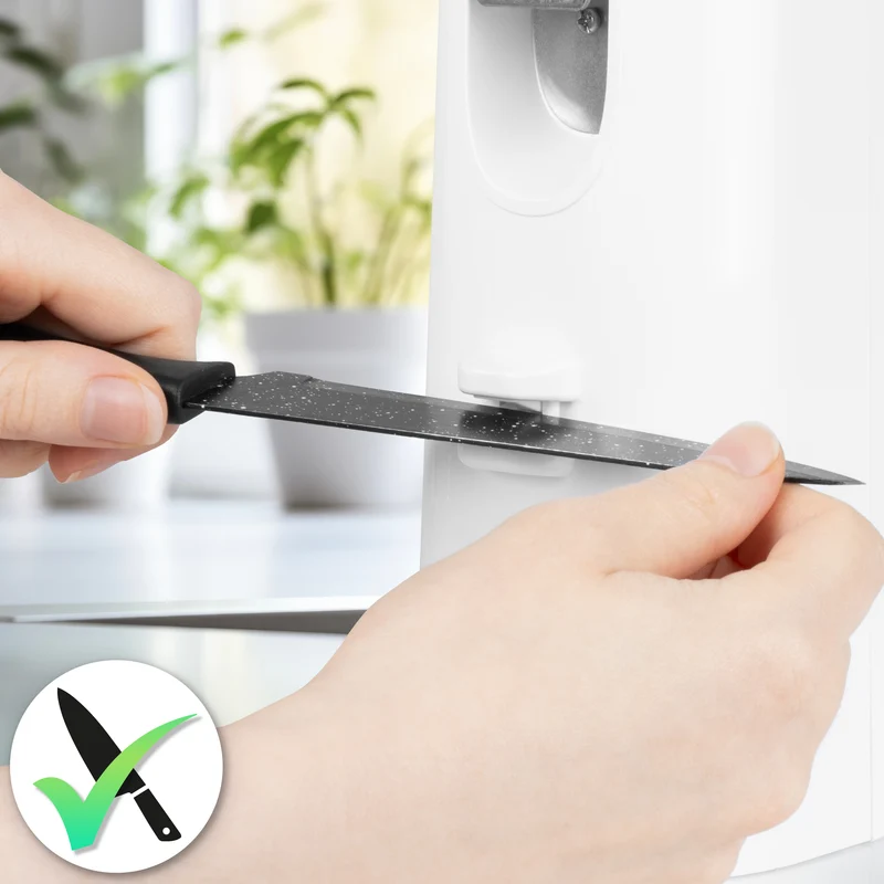 Duronic Electric Can Opener CO40 WE Automatic Tin Openers with Knife Sharpener & Bottle Opener 50W Magnetic Electrical Can Openers One Touch Tin Opener for Arthritis Elderly Seniors - White