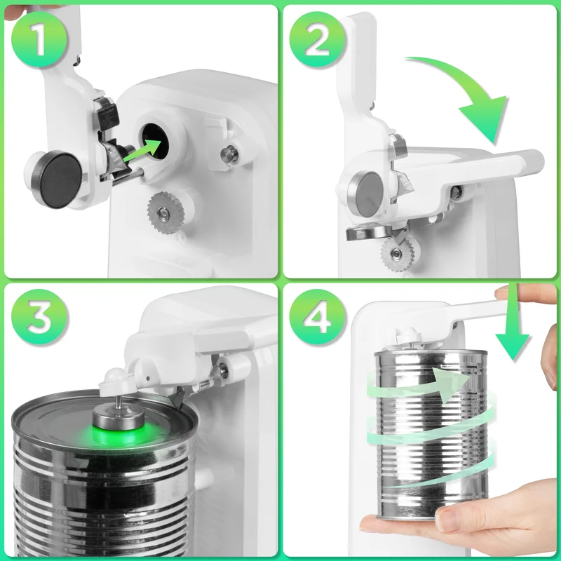 Duronic Electric Can Opener CO40 WE Automatic Tin Openers with Knife Sharpener & Bottle Opener 50W Magnetic Electrical Can Openers One Touch Tin Opener for Arthritis Elderly Seniors - White