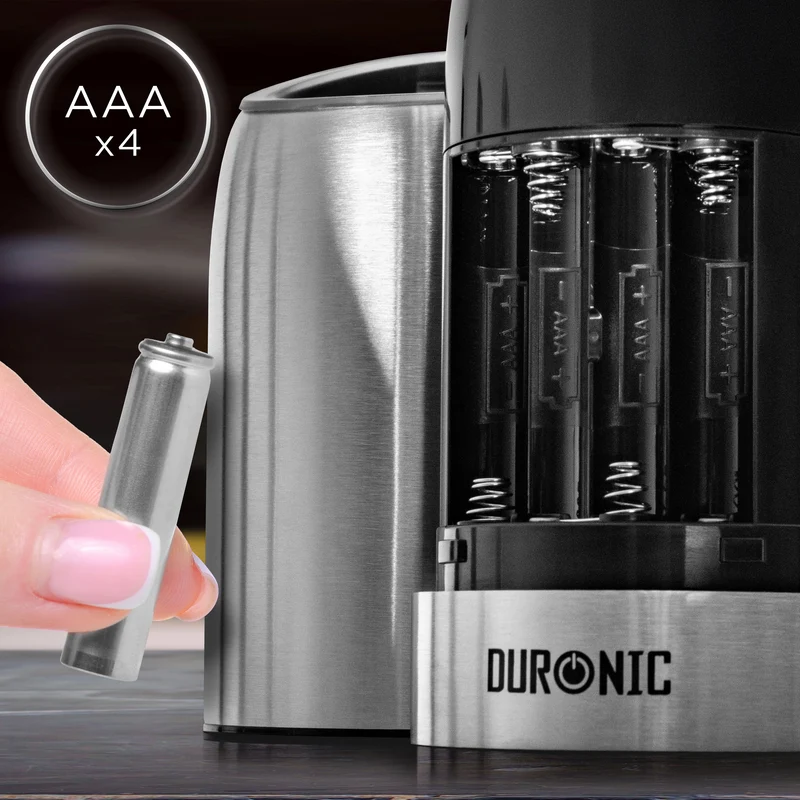 Duronic EMB1 Salz- und Pfeffermühle, elektrischer Salzstreuer, Salz- oder Pfefferstreuer, automatische Gewürzmühle, Salzmühle für Meersalz