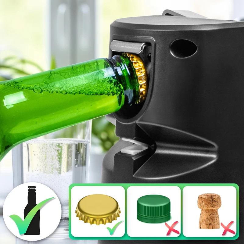 Duronic CO60 Dosenöffner, elektrischer Büchsenöffner für bis zu 600 ml Konservendosen, 3-in-1 automatischer Konservenöffner mit Messerschärfer und Flaschenöffner