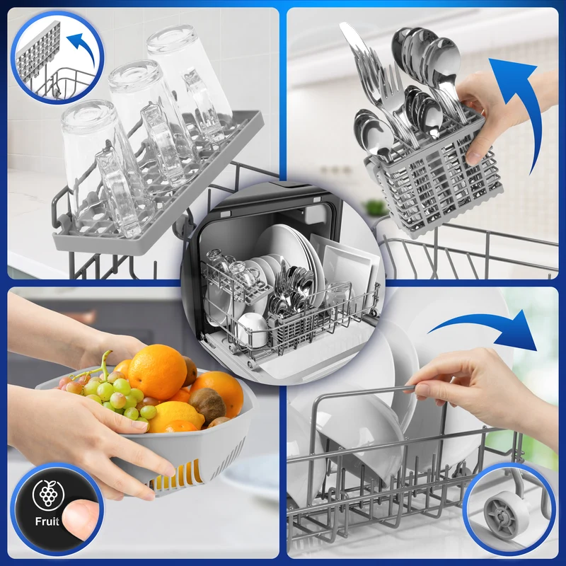 Duronic DW10 Tabletop Countertop Dishwasher, 5L Portable Mini with 5 Wash Cycles, Black