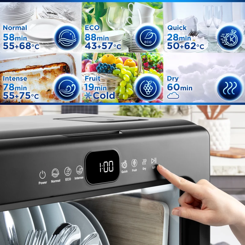 Duronic DW10 Tabletop Countertop Dishwasher, 5L Portable Mini with 5 Wash Cycles, Black