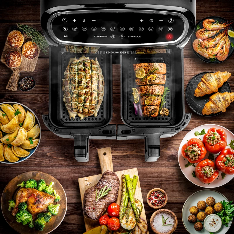 Duronic Twin Drawers AFD2 BK OLD, BOUGHT BEFORE 2024, 2 x 4.5L DRAWERS ONLY for the AF24 Air Fryer, Two Cooking Baskets with Sync Cook and Finish for Dual Zone Air Fryer, Black