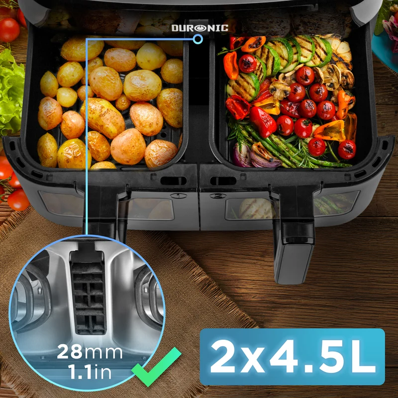 Duronic Twin Drawers AFD2 BK OLD, BOUGHT BEFORE 2024, 2 x 4.5L DRAWERS ONLY for the AF24 Air Fryer, Two Cooking Baskets with Sync Cook and Finish for Dual Zone Air Fryer, Black