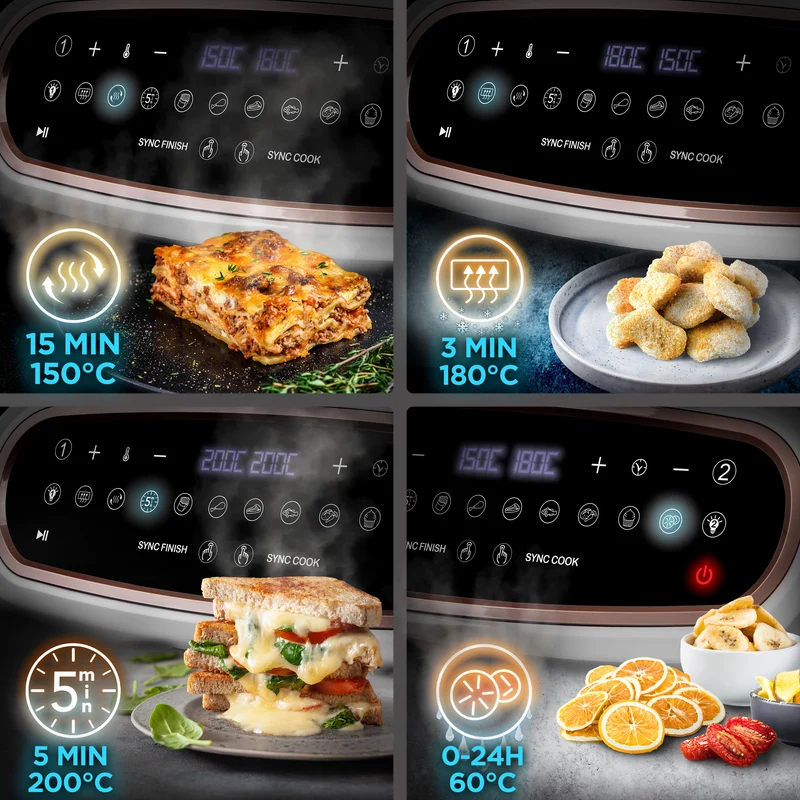 (TWO DRAWER MODEL) Duronic XXL Digital Air Fryer AF24 WE 10L Family Size Air Fryers Double Drawer 10in1 Dual Zone Extra Large AirFryer with window for Cooking with Dishwasher Safe Non-Stick Basket White