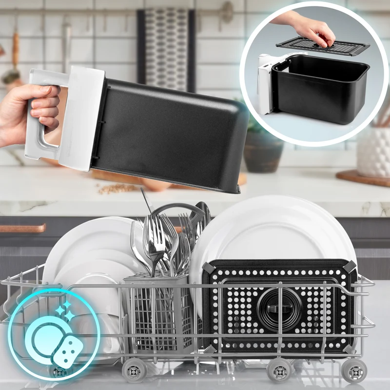 (TWO DRAWER MODEL) Duronic XXL Digital Air Fryer AF24 WE 10L Family Size Air Fryers Double Drawer 10in1 Dual Zone Extra Large AirFryer with window for Cooking with Dishwasher Safe Non-Stick Basket White
