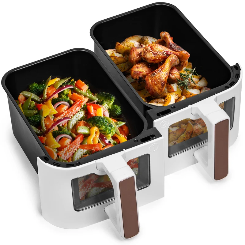 (DUAL DRAWERS ONLY) Duronic Twin Drawers AFD2 WE, 2024 VERSION ONWARDS, 2 x 5L Drawers Specifically for the AF24 Air Fryer, Two Cooking Trays with Sync Cook and Finish for Dual Zone Air Fryer White