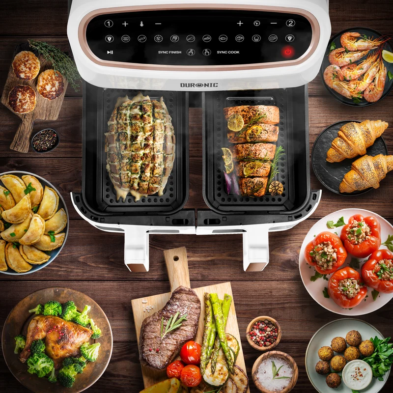 (DUAL DRAWERS ONLY) Duronic Twin Drawers AFD2 WE, 2024 VERSION ONWARDS, 2 x 5L Drawers Specifically for the AF24 Air Fryer, Two Cooking Trays with Sync Cook and Finish for Dual Zone Air Fryer White